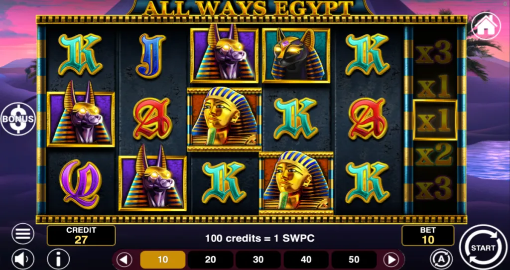 All Ways Egypt slot being played at a California online casino