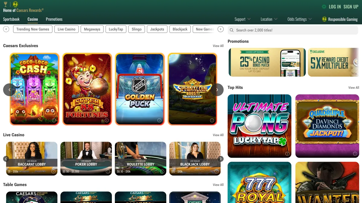 Caesars Sportsbook's online casino games