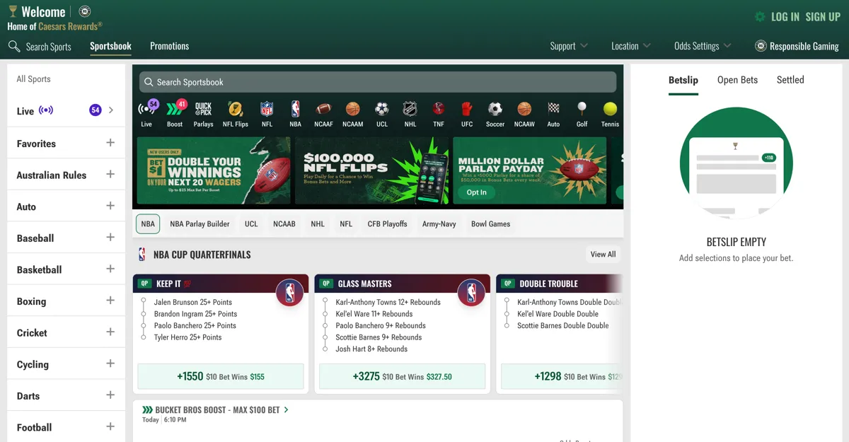 Caesars Sportsbook desktop website