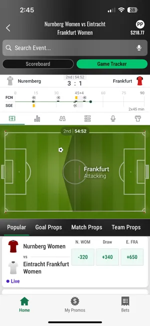 Caesars Sportsbook "Game Tracker" for live betting