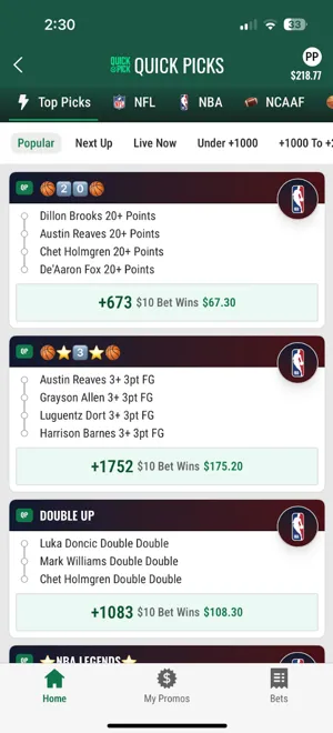 Caesars Sportsbook Quick Picks for same-game parlays
