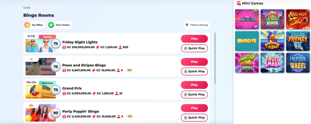 Bingo games on Chumba Casino website