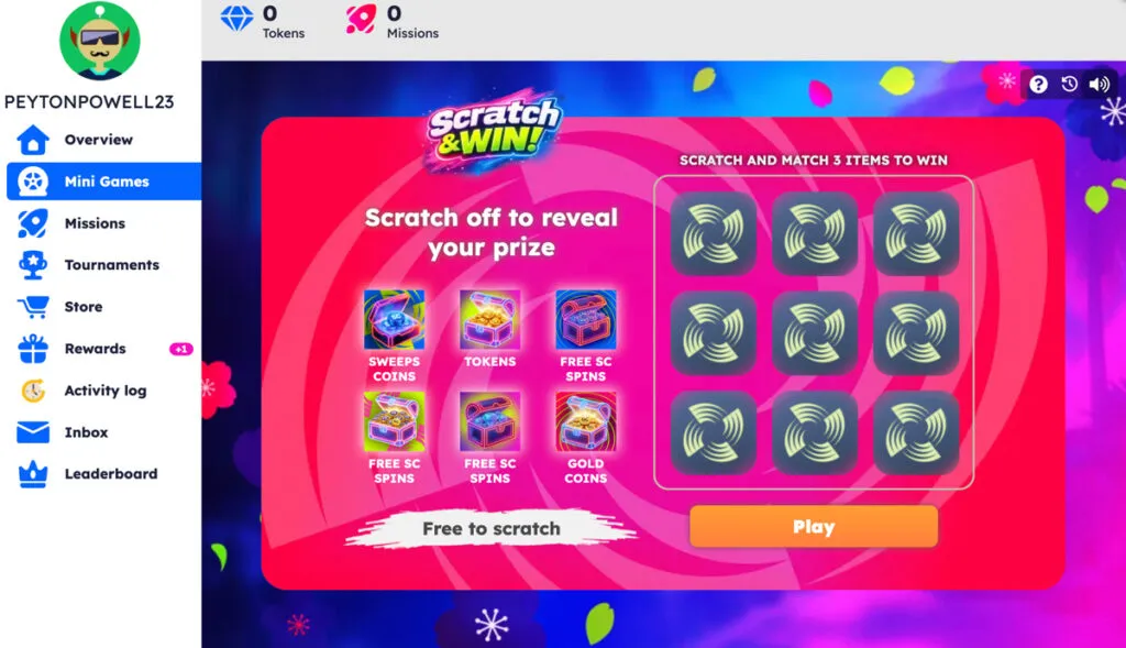 FreeSpin Casino daily Scratch & Win mini-game