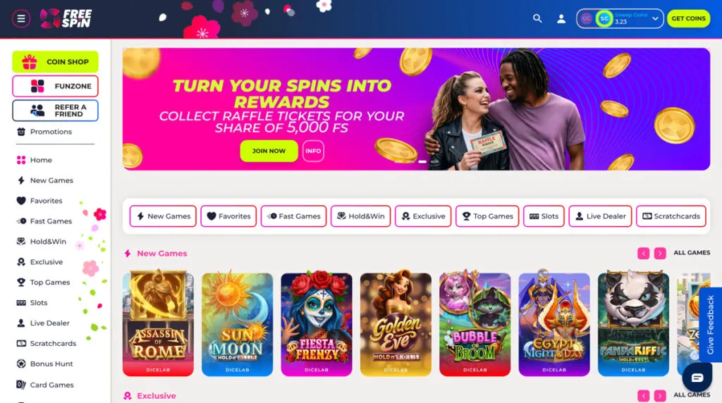 Desktop version of FreeSpin Casino website