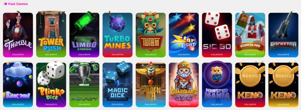 FreeSpin Casino "Fast Games" selection