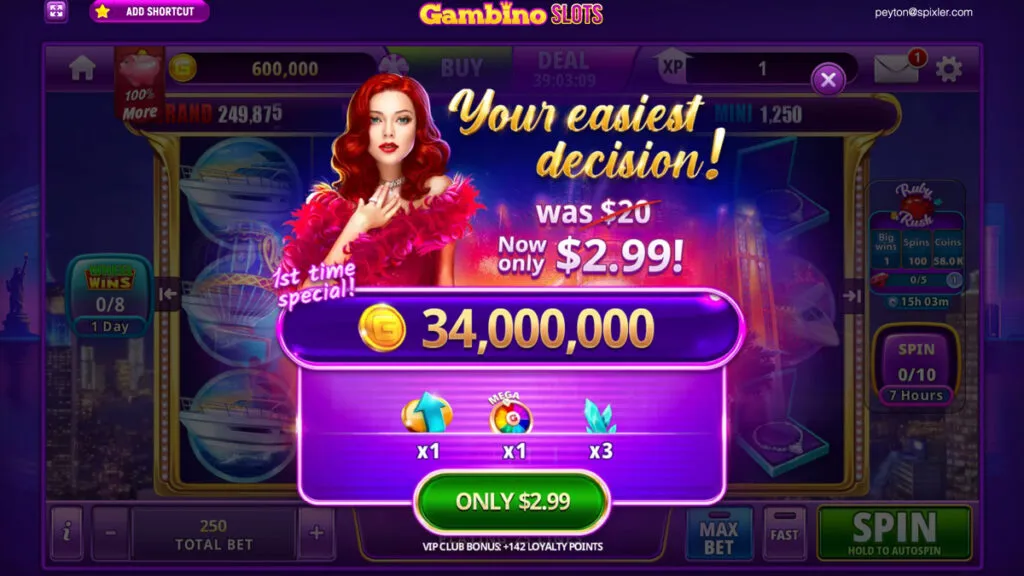 Gambino Slots â1st Time Specialâ pop-up offering 34 million G-Coins for $2.99