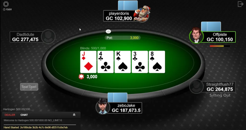 Online poker game being played on a Tennessee casino site