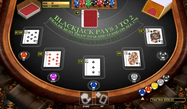 Online blackjack game with cards on the table