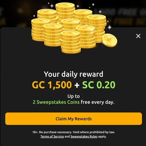 Jackpota daily login bonus starting at 1,500 Gold Coins and 0.20 Sweepstakes Coins