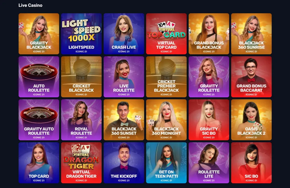 Live casino section on the Legendz website