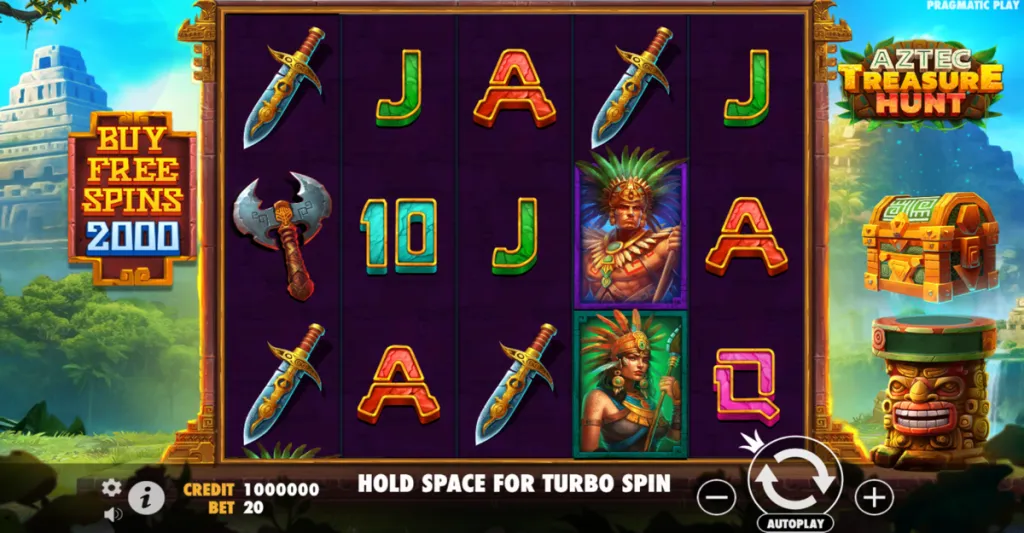 Aztec Treasure Hunt slot game featuring colorful reels and bonus symbols at a North Carolina sweepstakes casino