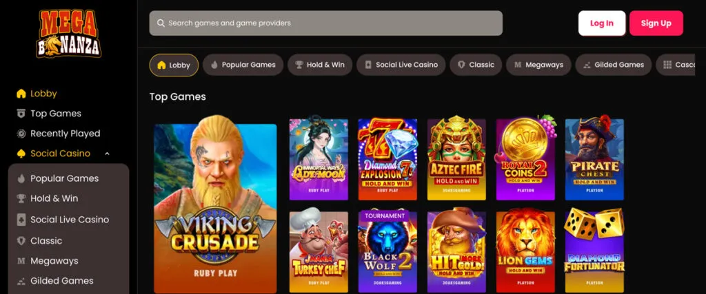 Top slot games at Mega Bonanza social casino