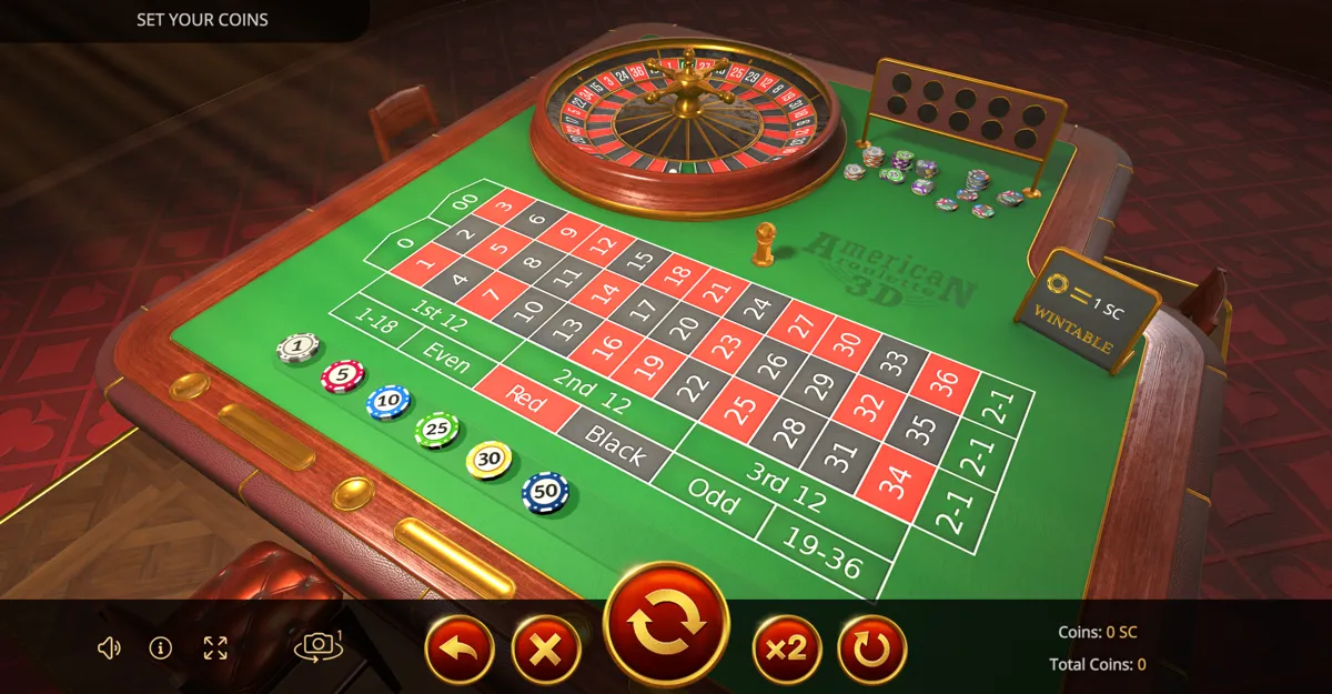 Online roulette game with the virtual wheel and betting table visible