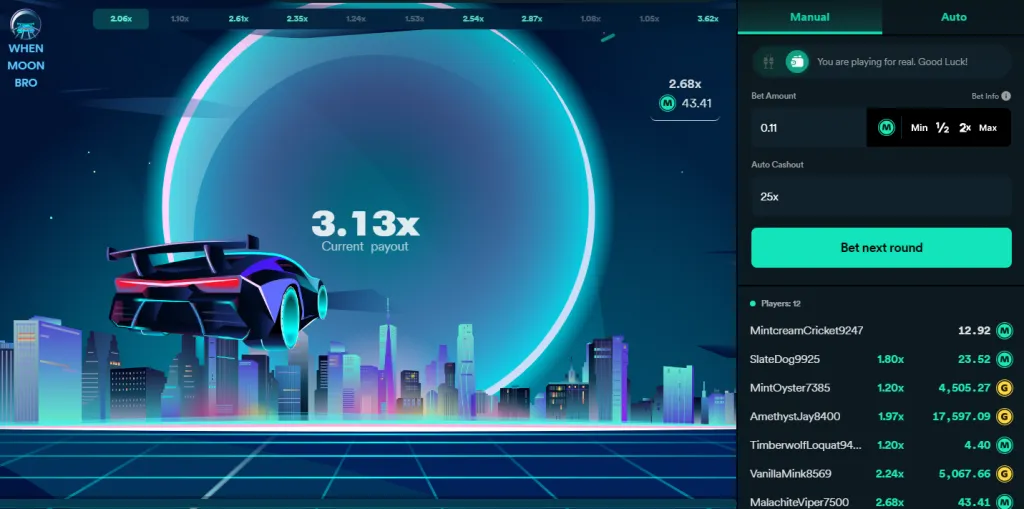 When Moon Bro game being played at Moonspin Casino