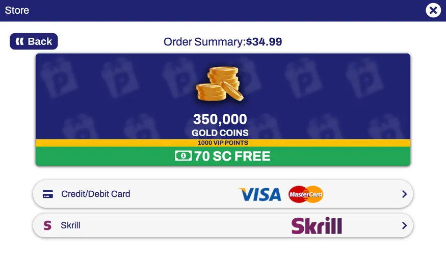 RealPrize first purchase bonus offer showing 350,000 Gold Coins for $34.99 plus 70 free Sweeps Coins