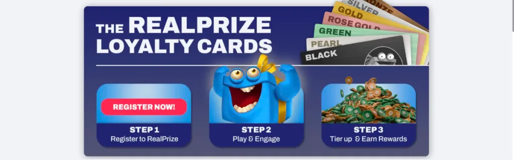 RealPrize Loyalty Cards VIP program steps explaining how to join and earn rewards