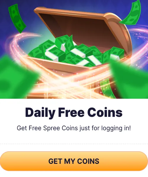Spree Casino daily login bonus offering free coins every 24 hours