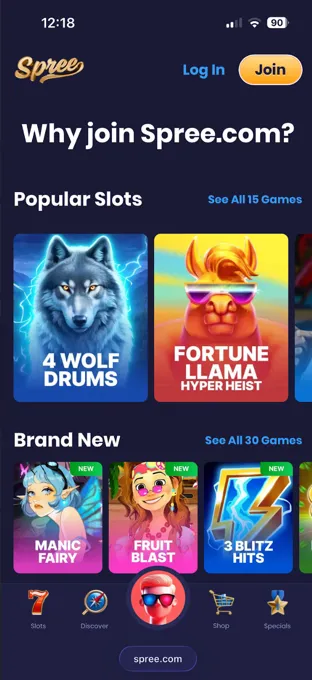 Spree Casino mobile website