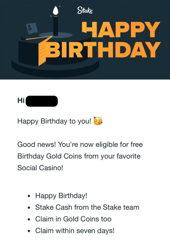Stake.us birthday bonus promotion offering free Gold Coins and Stake Cash