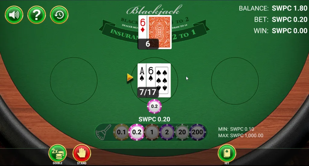 Virtual blackjack table in play at a Tennessee online casino