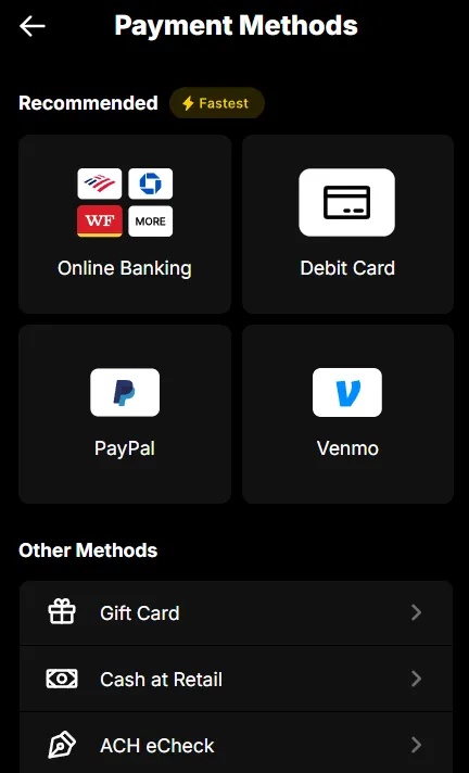 DraftKings deposit methods